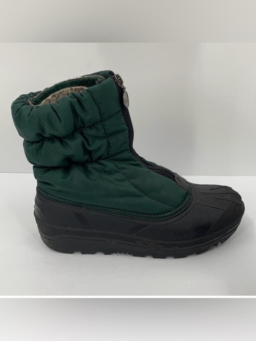 Sorel puffer winter ankle boots hunter green zipper black traction sole women 9